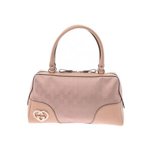 Gucci Lovely Line Boston Bag Metallic Pink Beige Tan GG Canvas Leather